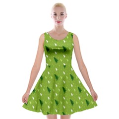 Green Christmas Tree Background Velvet Skater Dress by Nexatart