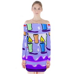 Cake Happy Birthday Long Sleeve Off Shoulder Dress by Nexatart