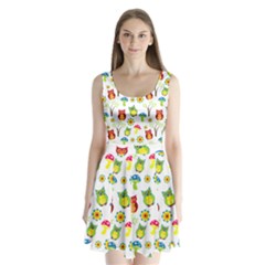 Cute Owl Wallpaper Pattern Split Back Mini Dress  by Nexatart