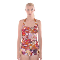 Abstract Abstraction Pattern Modern Boyleg Halter Swimsuit  by Nexatart