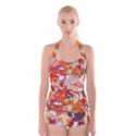 Abstract Abstraction Pattern Modern Boyleg Halter Swimsuit  View1