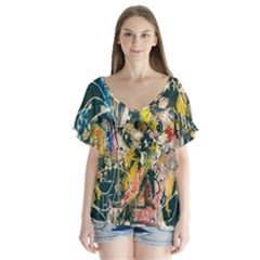 Art Graffiti Abstract Lines Flutter Sleeve Top by Nexatart