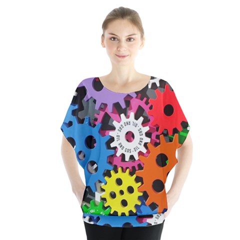 Colorful Toothed Wheels Blouse by Nexatart