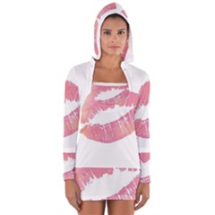 Pink Lips Women s Long Sleeve Hooded T-shirt by Brittlevirginclothing