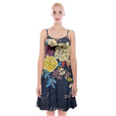 Deep Blue Vintage Flowers Spaghetti Strap Velvet Dress by Brittlevirginclothing