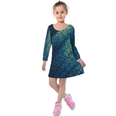 Gradiant Blue Kids  Long Sleeve Velvet Dress by Brittlevirginclothing