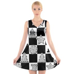 Xmas Checker V-neck Sleeveless Skater Dress by Nexatart