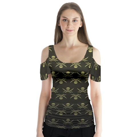 Abstract Skulls Death Pattern Butterfly Sleeve Cutout Tee  by Nexatart