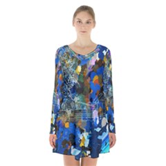 Abstract Farm Digital Art Long Sleeve Velvet V-neck Dress by Nexatart