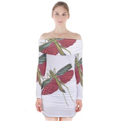 Grasshopper Insect Animal Isolated Long Sleeve Off Shoulder Dress by Nexatart