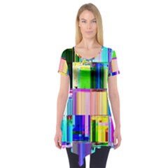 Glitch Art Abstract Short Sleeve Tunic  by Nexatart