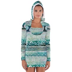 Deep Blue Tribal Women s Long Sleeve Hooded T-shirt by Brittlevirginclothing