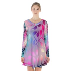 Colorful Leaves Long Sleeve Velvet V-neck Dress by Brittlevirginclothing