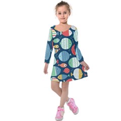 Cute Small Marine Fish Kids  Long Sleeve Velvet Dress by Brittlevirginclothing