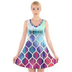 Purple Moroccan Mosaic V-neck Sleeveless Skater Dress by Brittlevirginclothing