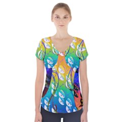 Abstract Mask Artwork Digital Art Short Sleeve Front Detail Top by Nexatart