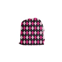 Argyle Pattern Pink Black Drawstring Pouches (xs)  by Nexatart