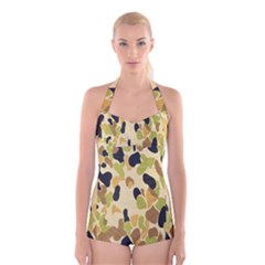 Army Camouflage Pattern Boyleg Halter Swimsuit  by Nexatart