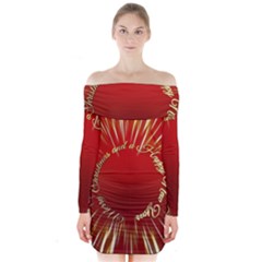 Christmas Greeting Card Star Long Sleeve Off Shoulder Dress by Nexatart