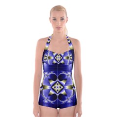 Fractal Fantasy Blue Beauty Boyleg Halter Swimsuit  by Nexatart