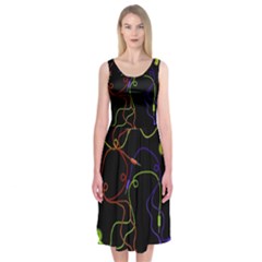 Colorful Earphones Midi Sleeveless Dress by Valentinaart