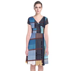 Glass Facade Colorful Architecture Short Sleeve Front Wrap Dress by Nexatart