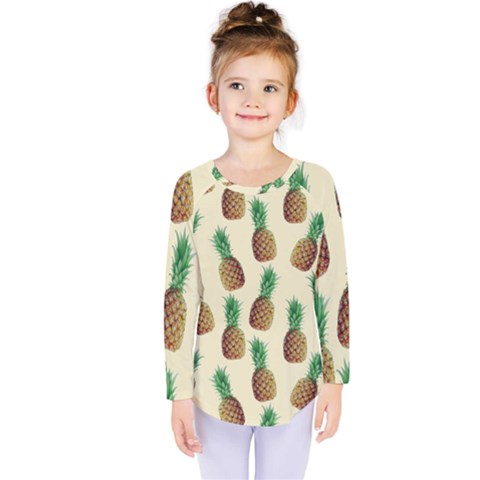 Pineapple Wallpaper Pattern Kids  Long Sleeve Tee by Nexatart