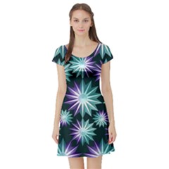 Stars Pattern Christmas Background Seamless Short Sleeve Skater Dress by Nexatart