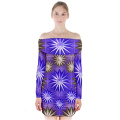 Stars Patterns Christmas Background Seamless Long Sleeve Off Shoulder Dress by Nexatart