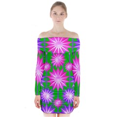 Stars Patterns Christmas Background Seamless Long Sleeve Off Shoulder Dress by Nexatart