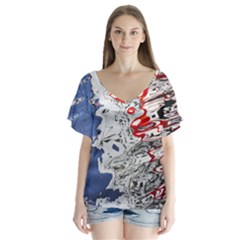 Water Reflection Abstract Blue Flutter Sleeve Top by Nexatart