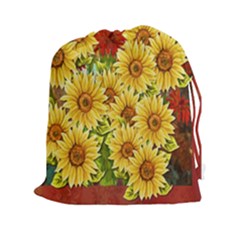 Sunflowers Flowers Abstract Drawstring Pouches (xxl) by Nexatart