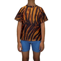 Animal Background Cat Cheetah Coat Kids  Short Sleeve Swimwear by Amaryn4rt