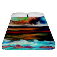 Ocean Waves Birds Colorful Sea Fitted Sheet (california King Size) by Amaryn4rt