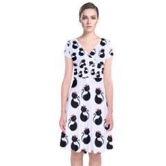Cat Seamless Animal Pattern Short Sleeve Front Wrap Dress by Amaryn4rt