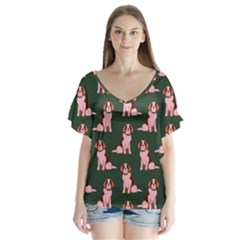 Dog Animal Pattern Flutter Sleeve Top by Amaryn4rt