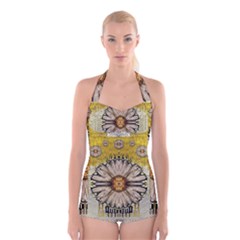 Power To The Big Flower Boyleg Halter Swimsuit  by pepitasart