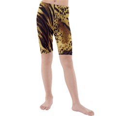 Stripes Tiger Pattern Safari Animal Print Kids  Mid Length Swim Shorts by Amaryn4rt