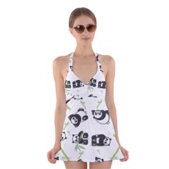 Panda Tile Cute Pattern Halter Swimsuit Dress by Amaryn4rt