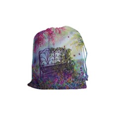 Bench In Spring Forest Drawstring Pouches (medium)  by Amaryn4rt