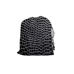 Black White Crocodile Background Drawstring Pouches (medium)  by Simbadda