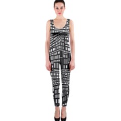 Recursive Subdivision Between 5 Source Lines Screen Black Onepiece Catsuit by Simbadda
