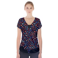 America Usa Map Stars Vector  Short Sleeve Front Detail Top by Simbadda