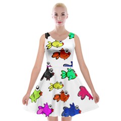 Fishes Marine Life Swimming Water Velvet Skater Dress by Simbadda