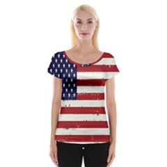 Flag United States United States Of America Stripes Red White Women s Cap Sleeve Top by Simbadda