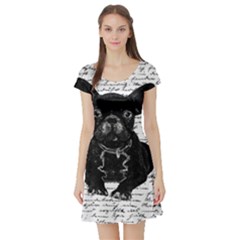 Cute Bulldog Short Sleeve Skater Dress by Valentinaart