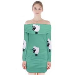 Sheep Trails Curly Minimalism Long Sleeve Off Shoulder Dress by Simbadda