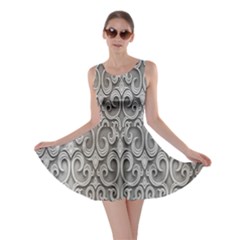 Patterns Wavy Background Texture Metal Silver Skater Dress by Simbadda