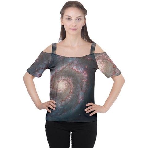 Whirlpool Galaxy And Companion Women s Cutout Shoulder Tee by SpaceShop