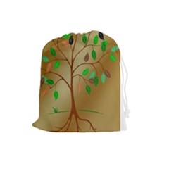 Tree Root Leaves Contour Outlines Drawstring Pouches (large)  by Simbadda